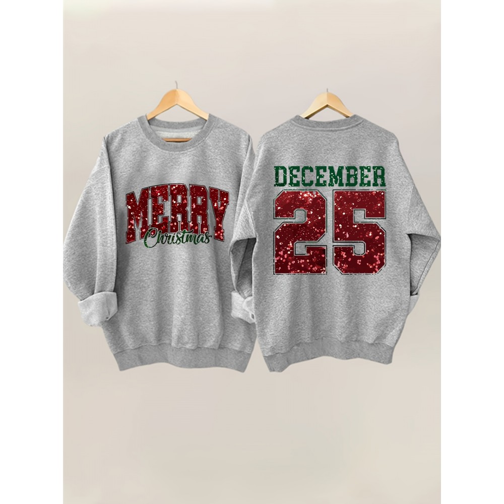 [Christmas Oversized Hoodie] Christmas-Themed Oversized Hoodie, Women's Plus Size Spring and Autumn Round Neck Casual Sweatshirt