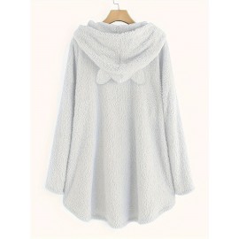 Plus Size, Plus Size Women's Autumn Winter -Lined Thickened Hooded Hand- Sweatshirt