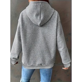 Plus Size - Plus Size Women'S Casual Hoodie with Large Sunflower & Butterfly Print, Waffle Pullover with Kangaroo Pocket, Long Sleeve, Fall/Winter Collection, Casual Wear Hoodie | Floral Print Hoodie | Waffle Fabric, Sweater Hoodie