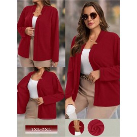 Plus Size, Women's Plus Size Elegant Suit Jacket - Solid Color Professional Blazer, All-Season Casual & Office Wear, Regular Fit for Weddings, Business Meetings, Everyday (Hand Wash/Dry Clean Care) - Versatile Year-Round Outerwear
