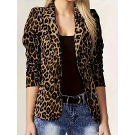 Plus Size - Women'S Leopard Print Blazer Jacket - Lightweight Tailored Fit Professional & Casual Coat, Structured Lapels & Smooth Texture, Spring/Autumn Commuting Suit Coat for Work, Semi-Formal Events & Casual Attire, Versatile Outerwear (No-Stretc
