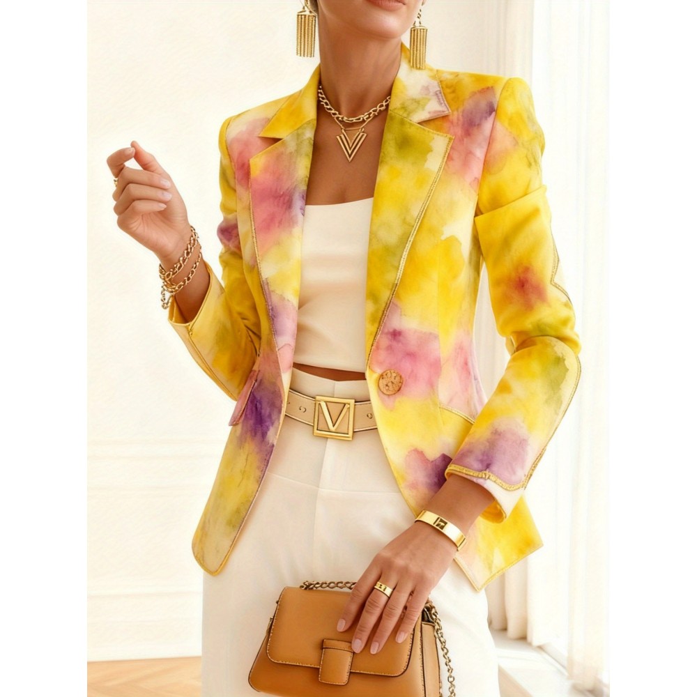 Plus Size, Plus Size Winter Winter Dyed Suit Jacket - Elegant Lapel Collar Button-Front Blazer, Machine Washable Solid Color Professional Attire for Office, Commuting & Semi-Formal Events (Warm Fall/Winter Jacket)