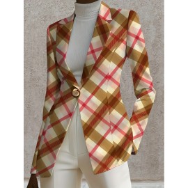 Plus Size - Women'S Plus Size Elegant Minimalist Solid Green Suit Jacket - Structured Lapel Collar, Single-Button Closure, Tailored Fit for Fall/Winter, Versatile for Casual & Formal Occasions, Durable & Comfortable Professional & Everyday Outerwear