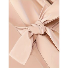 Elegant Office Suit Set for Women - Solid Color Polyester Blazer with Front Bow Detail and 3/4 Sleeves, Matching Trousers - Non-Stretch Woven Fabric, Suit Collar, Autumn/Winter Collection