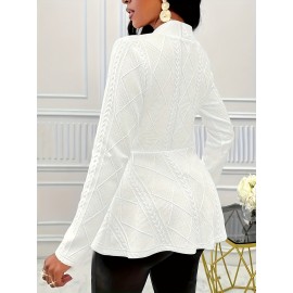 Plus Size Elegant Solid Textured Single-Breasted Long Sleeve Blazer - Chic Office Wear, Flattering Fit, Comfortable Fabric, Versatile Style for Work and Daily Life - Women's Plus Size Clothing for Confidence