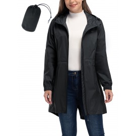 [33,000ft Windbreaker] Lightweight Women's 33,000ft Windbreaker Long Coats | Packable Jacket with Hood Trench Coats for Golf Hiking Travel | Plus Size