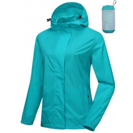 Women's Lightweight Waterproof Rain Jacket, Packable Rain Shell with Hood