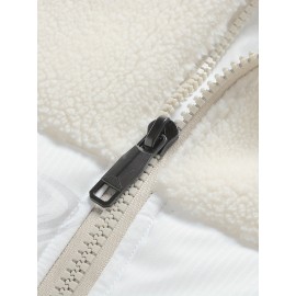 Plus Size Outdoor Soft Shell Jacket, Fashion Ladies Small Stand Collar Lapel Casual Clothes, Color Block Design, Women's Coat Outerwear For Fall And Winter