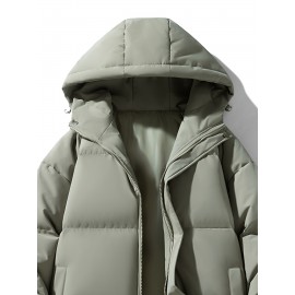 Women's Hooded Outdoor Jacket, Solid Color Plus Size Winter Coat, Fashionable Elegant Loose Fit Long Sleeve Warm Puffer For Fall/Winter