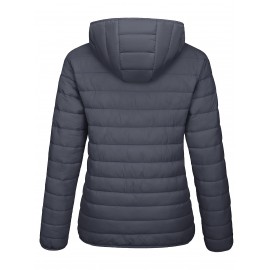 Plus Size Women's Puffer Jacket - Ultra-Lightweight, Warm, and Comfortable Hooded Coat with Full Zip and Waterproof Windproof Design for Hiking, Camping, Mountaineering, and Winter Outdoor Activities - Fashionable Padded Jacket for Curvy Figures