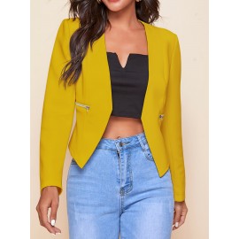 Plus Size - Women'S Plus Size Blazer Jacket - Chic Office to Party Outerwear with Zipper Pocket, Structured Fit Winter Coat for Women, Fall/Winter Fashion Jacket in Neutral Colors (Black/Beige/Brown/Gray/Blue/More) - Everyday & Formal Events, Casual Layering Piece, Sleek Fabric Design, Fall Outerwear, Stylish Coat, Durable Material, Professional Women