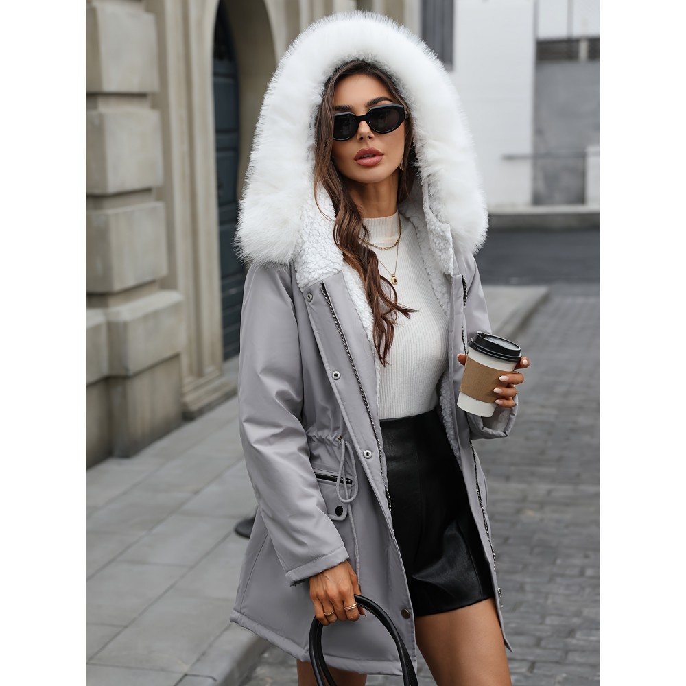 1pc Winter Fashion Hooded Casual Coat, 100% Polyester Solid Color Long Sleeve Non-Stretch Woven Jacket with Zipper, Hooded Collar, Regular Fit for Outdoor Leisure