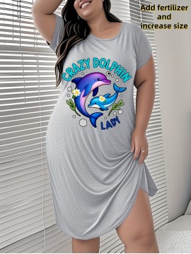 Plus Size Women'S Tops 100% Breathable Crazy Dolphin Lady Graphic Print Dress for Beach And Daily Wear Plus Size Women'S Summer Outfits with Dolphin Design Womens Tops for Vacation And Casual Outings